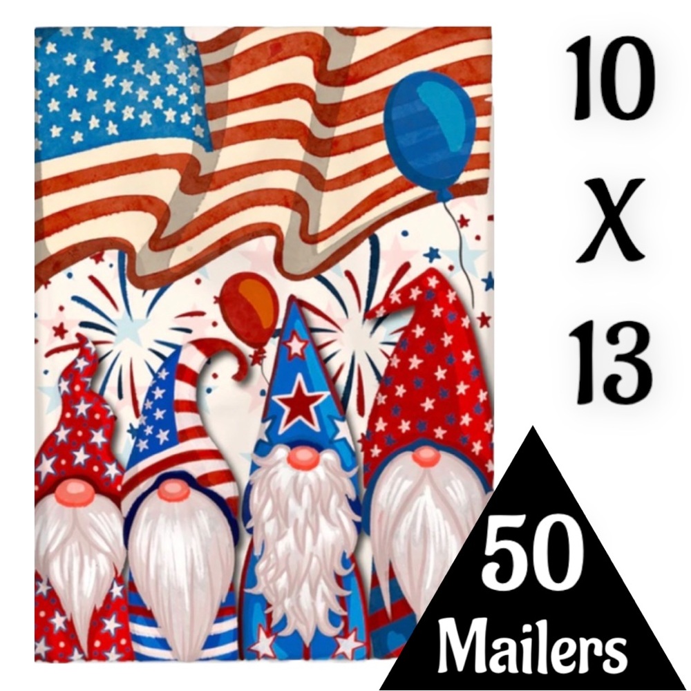 50 10X13 Poly Mailers Patriotic Gnomes USA American Flag PRICE IS FIRM - Picture 2 of 4